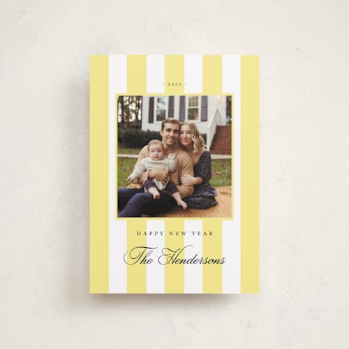 This is a honey petite holiday cards with standard by Emily Betts called preppy stripes printing on recycled smooth signature in petite