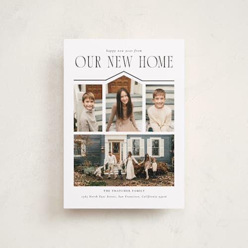 This is a snow petite holiday cards with standard by Angela Garrick called we moved printing on recycled smooth signature in petite