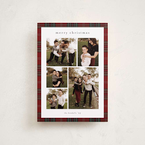 This is a berry petite holiday cards with standard by Stacey Meacham called plaid collage printing on recycled smooth signature in petite