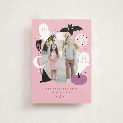 This is a candy halloween party invitations cards with standard by Corinne Malesic called little boo printing on recycled smooth signature in petite