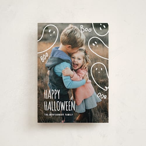 This is a ghost halloween party invitations cards with standard by Claudia Orengo called cute halloween printing on recycled smooth signature in petite