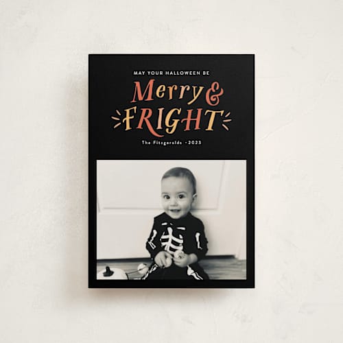 This is a candy halloween party invitations cards with standard by Jackie Crawford called merry and fright printing on recycled smooth signature in petite