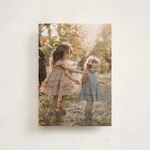 This is a blue jay thanksgiving cards invitations with standard by Leia Matt called faubourg printing on recycled smooth signature in petite