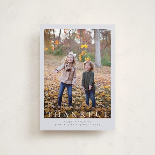 This is a sky thanksgiving cards invitations with standard by Nicole Walsh called modern thankful printing on recycled smooth signature in petite
