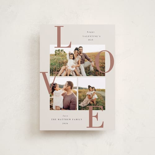 This is a latte valentines day with standard by Oma N. Ramkhelawan called scattered love printing on recycled smooth signature in petite