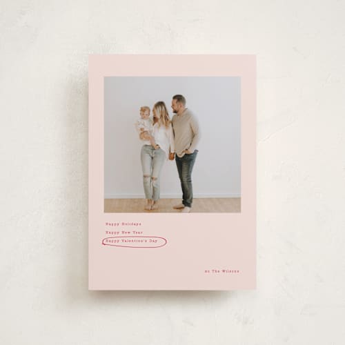 This is a blush valentines day with standard by Baumbirdy called always happy printing on recycled smooth signature in petite