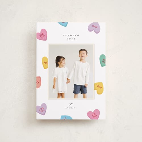 This is a pastel valentines day with standard by Ellen Schlegelmilch called candy hearts printing on recycled smooth signature in petite