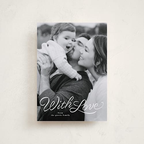 This is a snow valentines day with standard by Lea Delaveris called ribbon script printing on recycled smooth signature in petite