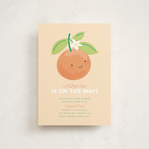 This is a citrus baby shower postcards with standard by Itsy Belle Studio called little cutie printing on signature in postcard