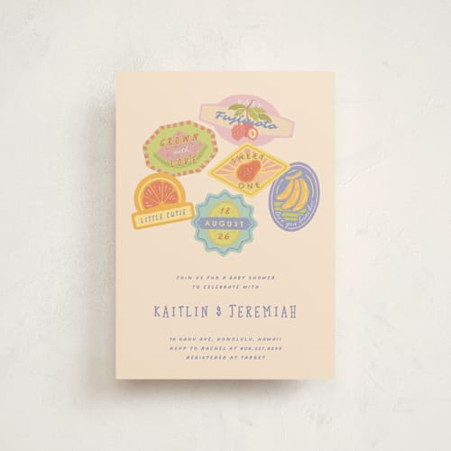 This is a acai berry baby shower postcards with standard by Natalie Rae called fruit stickers printing on signature in postcard