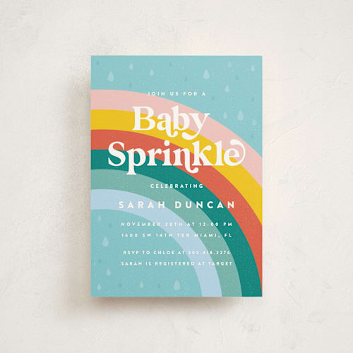 This is a retro baby shower postcards with standard by Maria Alou called mod rainbow sprinkle printing on signature in postcard