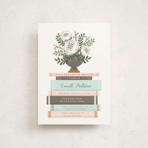 This is a peony baby shower postcards with standard by Lehan Veenker called storybook stack printing on signature in postcard