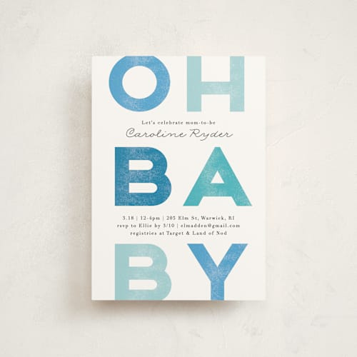 This is a aquamarine baby shower postcards with standard by Jennifer Wick called oh baby blue printing on signature in postcard