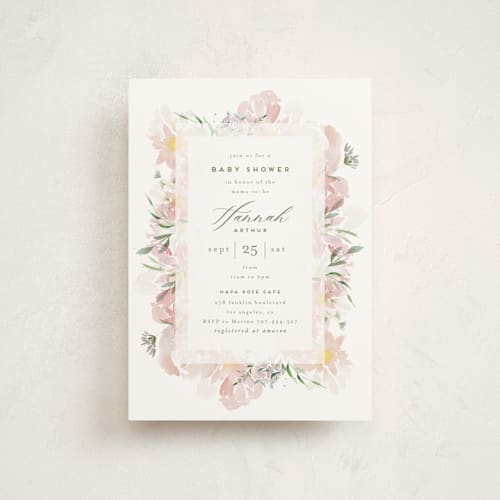 This is a blush baby shower postcards with standard by Leah Bisch called flora fest printing on signature in postcard