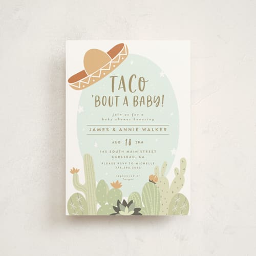 This is a mint baby shower postcards with standard by Joanna Griffin called nacho baby printing on signature in postcard