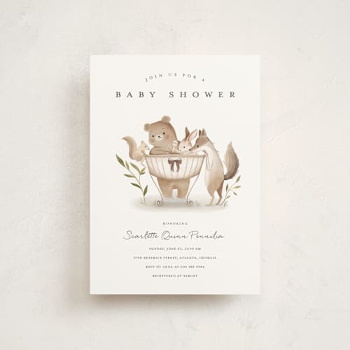 This is a neutral baby shower postcards with standard by Vivian Yiwing called woodland baby printing on signature in postcard