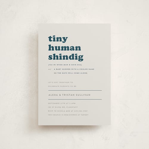 This is a whale baby shower postcards with standard by Corinne Malesic called tiny human printing on signature in postcard