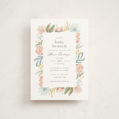 This is a rose baby shower postcards with standard by Ashley DeMeyere called blooming brunch printing on signature in postcard