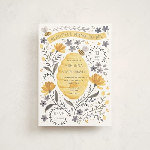 This is a honey baby shower postcards with standard by Sarah Knight called mama to bee printing on signature in postcard