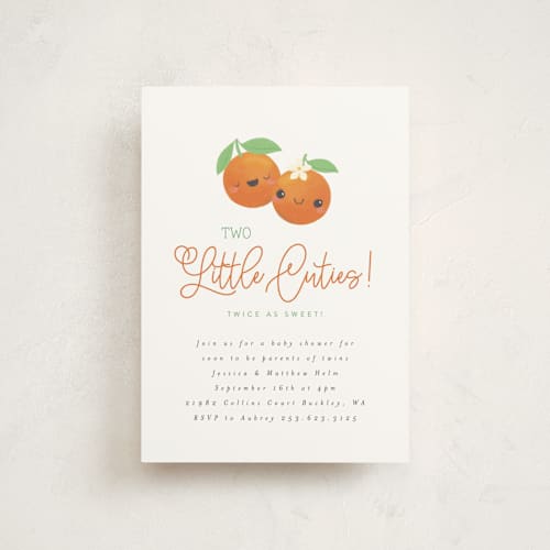 This is a pumpkin baby shower postcards with standard by Itsy Belle Studio called two little cute printing on signature in postcard
