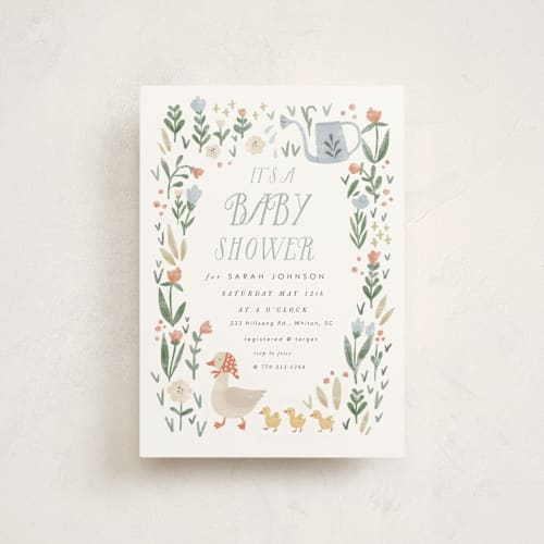 This is a poppy baby shower postcards with standard by Hannah Williams called spring duckling printing on signature in postcard