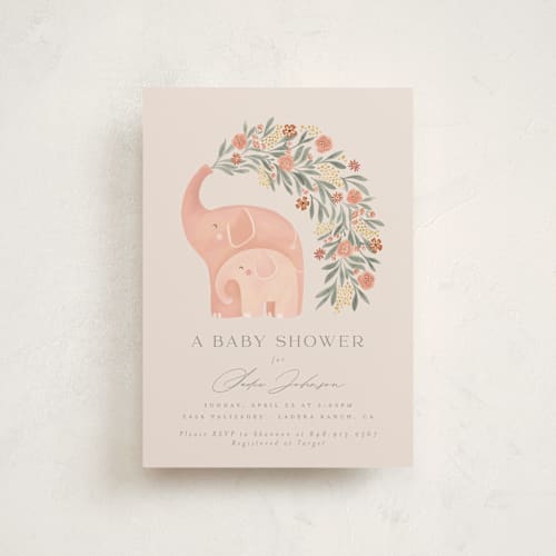 This is a snapdragon baby shower postcards with standard by Joanna Griffin called elephant garden printing on signature in postcard