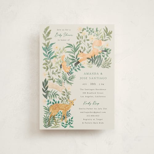 This is a cream baby shower postcards with standard by Elly called wild forest printing on signature in postcard