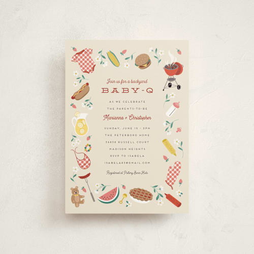 This is a ketchup baby shower postcards with standard by Jamie Alexander called baby-q printing on signature in postcard