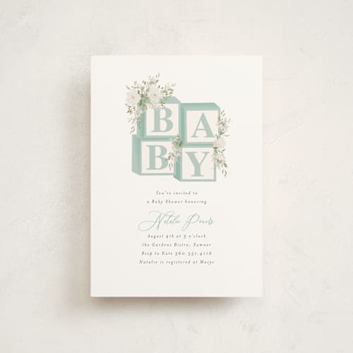 This is a juniper baby shower postcards with standard by Itsy Belle Studio called botanical blocks printing on signature in postcard