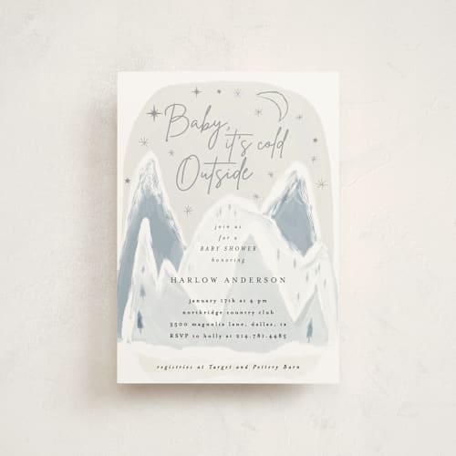 This is a snow baby shower postcards with standard by Maja Cunningham called baby it's cold outside printing on signature in postcard