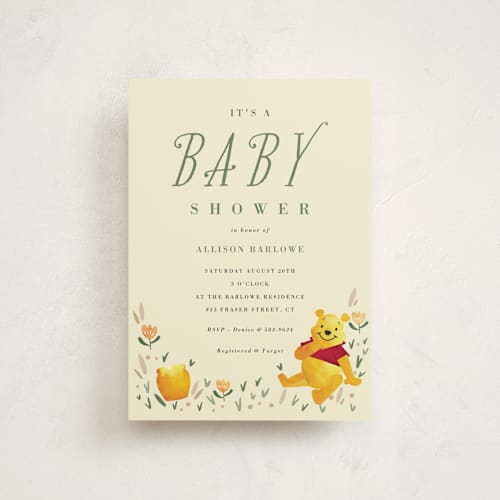This is a honey baby shower postcards with standard by Oma N. Ramkhelawan called disney's winnie the pooh garden printing on signature in postcard