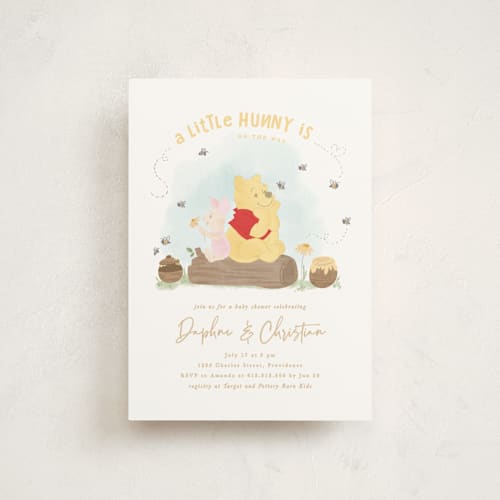 This is a sky baby shower postcards with standard by Creo Study called disney's winnie the pooh a little hunny printing on signature in postcard