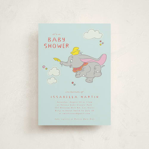 This is a baby blue baby shower postcards with standard by Kanika Mathur called disney's baby dumbo printing on signature in postcard