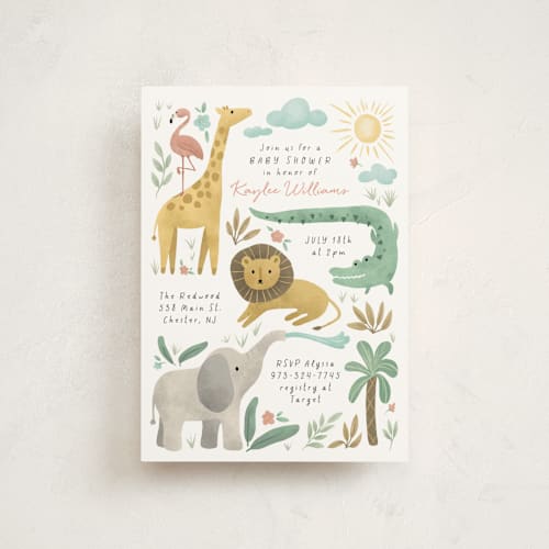 This is a cotton baby shower postcards with standard by Randi Cirelli called safari adventure printing on signature in postcard