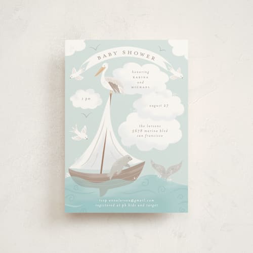 This is a sky baby shower postcards with standard by Jennifer Holbrook called little sailboat printing on signature in postcard