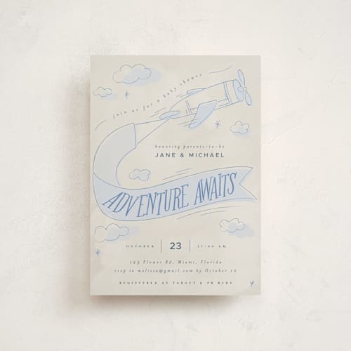 This is a sky baby shower postcards with standard by Vera Lim called fly with me printing on signature in postcard