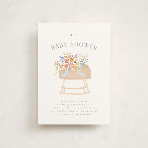 This is a summer baby shower postcards with standard by Itsy Belle Studio called baby basket printing on signature in postcard
