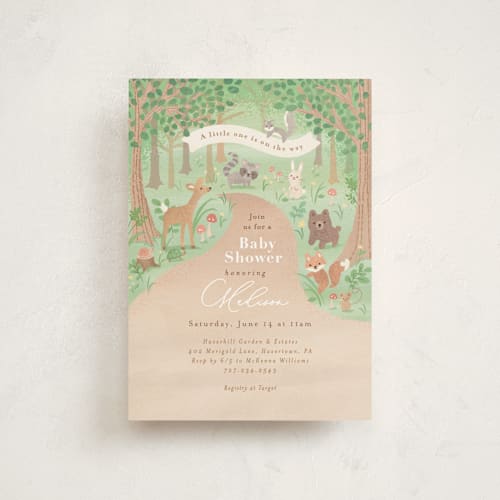 This is a earth baby shower postcards with standard by Jennifer Wick called into the woods printing on signature in postcard