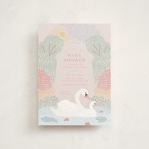 This is a sherbet baby shower postcards with standard by Carolyn Kach called swan song printing on signature in postcard