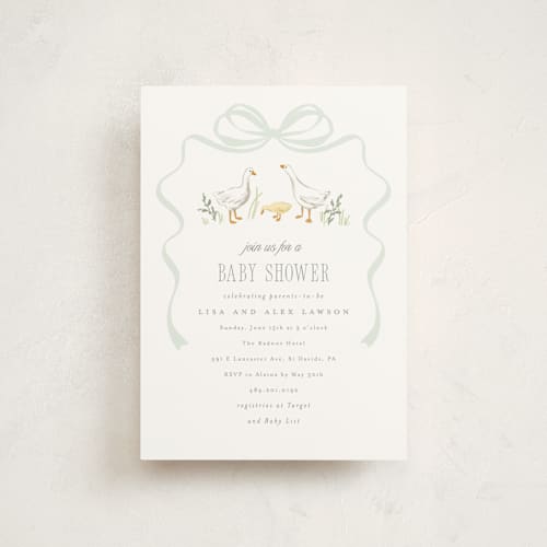 This is a mint baby shower postcards with standard by Everett Paper Goods called storybook geese printing on signature in postcard
