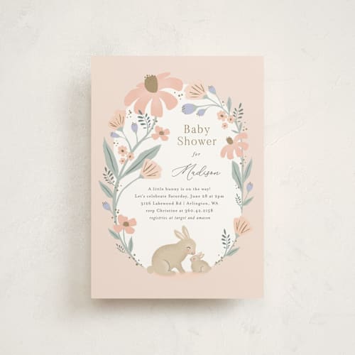 This is a petal baby shower postcards with standard by Karidy Walker called garden bunnies printing on signature in postcard