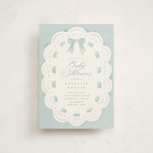This is a cloud baby shower postcards with standard by Laura Hankins called eyelet printing on signature in postcard