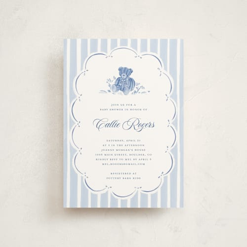 This is a gardenia baby shower postcards with standard by Pati Cascino called french teddy bear printing on signature in postcard