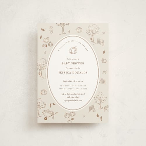 This is a acorn baby shower postcards with standard by Rebecca Durflinger called autumn toile printing on signature in postcard