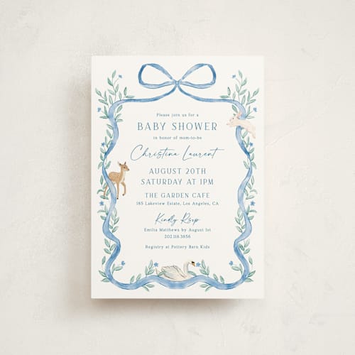 This is a blueberry baby shower postcards with standard by Elly called ribbon garden printing on signature in postcard