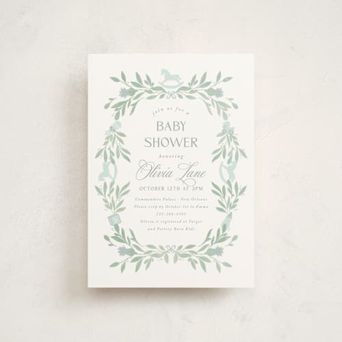 This is a celeste baby shower postcards with standard by Melinda Denison called baby shower wreath printing on signature in postcard