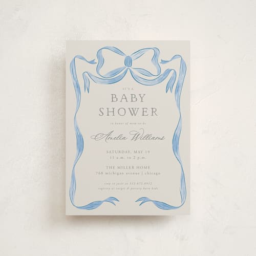 This is a baby blues baby shower postcards with standard by Lehan Veenker called vintage bow printing on signature in postcard