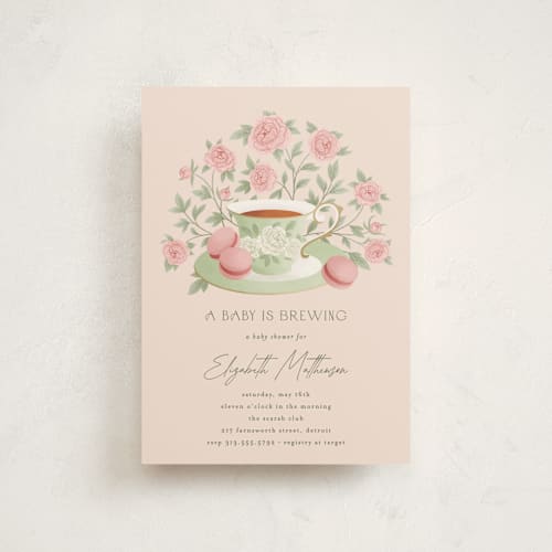 This is a framboise baby shower postcards with standard by Jamie Alexander called a baby is brewing printing on signature in postcard