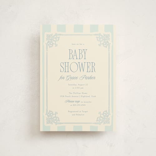 This is a powder baby shower postcards with standard by Robert and Stella called french frame printing on signature in postcard