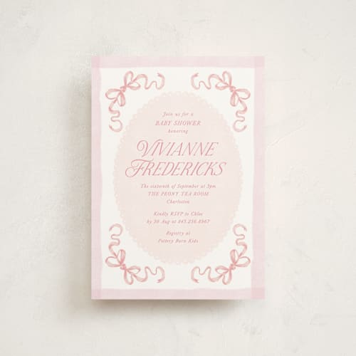 This is a petal baby shower postcards with standard by Jackie Crawford called doodle bow frame printing on signature in postcard